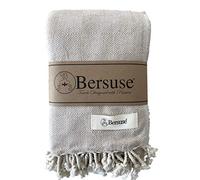 Bersuse 100% Coton - Milas XXL Couverture, Jeté de Lit ou de Canapé - Fouta Peshtemal Serviette de Plage - Serviette Turque - Oeko-TEX - 150x230 cm, Beige