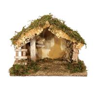 BERTONI-Crèche avec grange et barrières coloris beige en bois - 5 x 4 x 13 cm