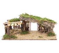 BERTONI-Crèche vide avec grange et arc en plâtre coloris beige en bois - 54 x 25 x 21 cm