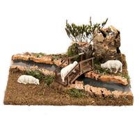 BERTONI-Fleuve avec pont et brebis 26 x 18 x 11 cm
