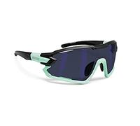 Bertoni Lunettes Cyclisme Vélo Running MTB Ski Sport Mod. Quasar (Noir-Aquamarine/Bleu Miroir)