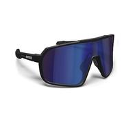 Bertoni Lunettes de Cyclisme VTT Running Sport pour Hommes Femmes en TR90 Protection 100% UV Grand Verre Antibuée mod. GEMINI (Noir Mat/Noir Brillant - Verre Miroir Bleu)