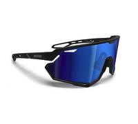 Bertoni Lunettes de Cyclisme VTT Running Sport pour Hommes Femmes en TR90 Protection 100% UV Grand Verre Antibuée mod. ALPHA (Noir Mat/Noir Brillant - Verre Miroir Bleu)