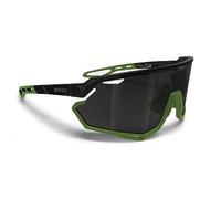 Bertoni Lunettes de Cyclisme VTT Running Sport pour Hommes Femmes en TR90 Protection 100% UV Grand Verre Antibuée mod. ALPHA (Noir Brillant/Vert Mat - Verre Miroir Argent)