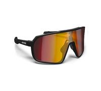 Bertoni Lunettes de Cyclisme VTT Running Sport pour Hommes Femmes en TR90 Protection 100% UV Grand Verre Antibuée mod. GEMINI (Noir Mat/Noir Brillant - Verre Miroir Rouge Doré)