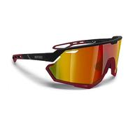 Bertoni Lunettes de Cyclisme VTT Running Sport pour Hommes Femmes en TR90 Protection 100% UV Grand Verre Antibuée mod. ALPHA (Noir Mat/Rouge Mat - Verre Miroir Rouge Doré)
