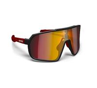 Bertoni Lunettes de Cyclisme VTT Running Sport pour Hommes Femmes en TR90 Protection 100% UV Grand Verre Antibuée mod. GEMINI (Noir Mat/Rouge Brillant - Verre Miroir Rouge Doré)
