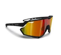 Bertoni Lunettes de Cyclisme VTT Running Sport pour Hommes Femmes en TR90 Protection 100% UV Grand Verre Antibuée mod. ALPHA (Noir Mat/Noir Brillant - Verre Miroir Rouge Doré)