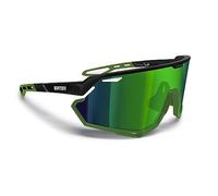 Bertoni Lunettes de Cyclisme VTT Running Sport pour Hommes Femmes en TR90 Protection 100% UV Grand Verre Antibuée mod. ALPHA (Noir Brillant/Vert Mat - Verre Miroir Vert)