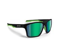 Bertoni Lunettes Sportives Polarisées pour Hommes Femmes en TR90 100% UV Block mod. Fulvio (Noir Mat/Vert - Verres Miroir Vert)