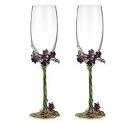 BERTY·PUYI Flûtes À Champagne Lot De 2 Verres À Champagne 130 ML, Verres À Champagne Soufflés À La Main en Émaux Peints À La Main, Cadeau D'illustration Élégant pour Mariage Et Anniversaire-Green