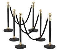 Berverra Lot de 6 piquets noirs et dorés et cordes en velours 4 pièces, barrières de contrôle de la foule, poteaux noirs pour tapis rouge adaptés pour les théâtres, les fêtes, les centres d'exposition