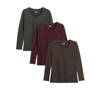 berydale Bd159 T-Shirt à Manches Longues, Gris Marron, Vert foncé, Bordeaux, XXL (Lot de 3) Femme