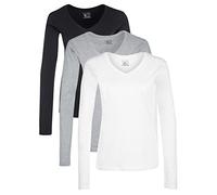 Berydale BD160 Chemise à Manches Longues, Noir/Gris Clair chiné/Blanc (Lot de 3), L Femme