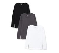 Berydale Chemise à manches longues et col rond en 100 % coton, Femmes, Blanc/Gris (Forged Iron)/Noir (lot de 3), XS
