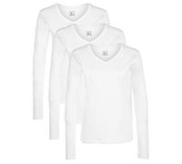Berydale Chemise avec col V à manches longues 100 % coton, Femmes, Blanc (lot de 3), S