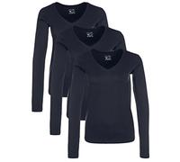 Berydale Chemise avec col V à manches longues 100 % coton, Femmes, Bleu foncé (lot de 3), M