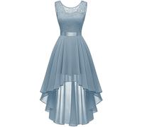 Berylove Dentelle Robe de Cocktail Femme élégante pour Mariage, Robe Festive sans Manches, Robe de Demoiselle d'honneur, Gris/Bleu, XXXL