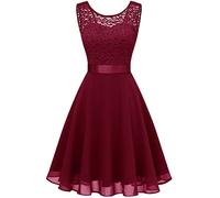 BeryLove Femme Robe de Cocktail Courte Top Dentelle Jupe Mousseline Swing pour Bal Mariage BLP7005DarkRed L