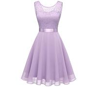 BeryLove Femme Robe de Cocktail Courte Top Dentelle Jupe Mousseline Swing pour Bal Mariage BLP7005Lavender M