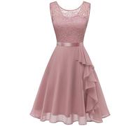 Berylove - Robe avec ourlet à volants - Cocktail pour femme - Élégante pour mariage - Robe de soirée courte, Blush, XXL