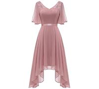 BeryLove Robe de cocktail formelle en mousseline de soie pour femme - Robe de demoiselle d'honneur - Robe fluide pour invités de mariage, rose poudré, Taille S