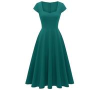 Berylove Robe de cocktail pour femme - Élégante - Rockabilly - Col en cœur - Robe midi vintage - Robe de soirée, Vert paon, L