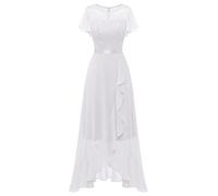 Berylove Robe de Soirée Longue Élégante avec Fente pour Mariage et Cocktail - de Femme avec Manches - Taille Élastique, Blanc Pailleté, S
