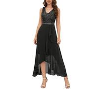 BeryLove Robe de Soirée Longue Élégante pour Mariage, Cocktail, Bal - Paillettes/Noir, S
