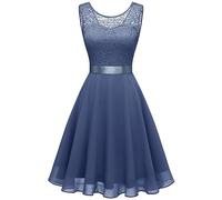 BeryLove Robe élégante en dentelle et mousseline, Sans manches, longueur genoux, demoiselle d'honneur, cocktail, L