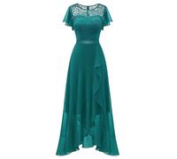BeryLove Robes formelles pour femmes 2025 invitées de mariage avec fente élégante en dentelle longue robe de bal, Vert paon, Taille XL