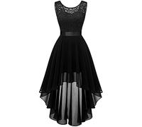 BeryLove Vokuhila Robe de cocktail élégante pour mariage, robe festive sans manches, robe de demoiselle d'honneur, Noir , S