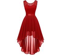 BeryLove Vokuhila Robe de cocktail élégante pour mariage, robe festive sans manches, robe de demoiselle d'honneur, rouge, XXXL