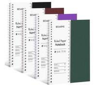 BESARME Lot de 4 carnets lignés à spirale A5 avec règle en plastique imperméable à couverture rigide pour le travail et l'école 14,5 x 20,9 cm
