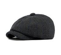 besbomig Casquette Plate en Tweed pour Homme, 8 Panneaux Chapeau de Boulanger Casquette Newsboy, Béret Réglable Chapeau Gatsby, Printemps Automne Hiver, 56-59 CM, Noir
