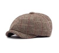 besbomig Casquette Plate en Tweed pour Homme, 8 Panneaux Chapeau de Boulanger Casquette Newsboy, Béret Réglable Chapeau Gatsby, Printemps Automne Hiver, 56-59 CM, Café