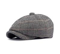 besbomig Casquette Plate en Tweed pour Homme, 8 Panneaux Chapeau de Boulanger Casquette Newsboy, Béret Réglable Chapeau Gatsby, Printemps Automne Hiver, 56-59 CM, Gris