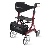 bescomedical Déambulateur ultra-léger SPRING - Taille S - Rouge bordeaux | Déambulateur pliant à hauteur réglable - Rollator en aluminium avec suspensions & assise confortable et filet de transport