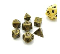 Bescon 10MM Mini Solid Metal Dice Set Ancient Brass, Mini Metallic Polyhedral D&D RPG Miniature Dice 7-Sets