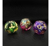 Bescon 3 Pieces Astrological Dice Set, Constellation Divination D12 Dice, 3 Colors Magical Stone Effect