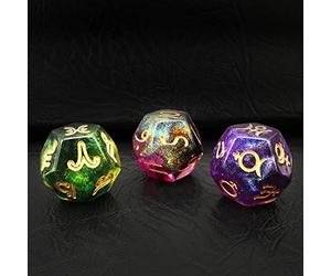 Bescon 3 Pieces Astrological Dice Set, Constellation Divination D12 Dice, 3 Colors Magical Stone Effect
