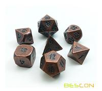 Bescon Antique Copper Solide Métal Polyédrique Dés de Jeu pour DND Dungeons et Dragons, Antique Copper Métallique RPG - Jeu de Rôle Dés Polyédriques Ensemble de 7 pièces d4 d6 d8 d10 d12 d20 d%