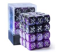 BESCON DICE Lot de 36 compteurs de dés positifs et négatifs en marbre violet et violet noir de 12 mm + Gemini, petits pions compatibles avec MTG, CCG, jeux de cartes