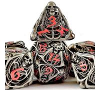 BESCON DICE Lot de 7 dés polyédriques creux DND en métal Donjon et Dragon en nickel noir + lettres écarlates