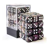 BESCON DICE Moonstone Lot de 36 dés en pierre de lune de 91,4 cm, semi-translucides D6 noirs avec paillettes violettes, matrice hexagonale de 12 mm