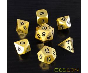 Bescon Heavy Duty Deluxe Matt Golden Solid Metal Dice Set, Golden Metallic Polyhedral D&D RPG Game Dice 7pcs Set