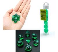 Bescon Mini Translucent Polyhedral RPG Dice Set 10MM, Small RPG Role Playing Game Dice Set D4-D20 in Tube, Transparent Green