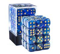 Bescon Moonstone Lot de 36 dés à 6 faces en pierre de lune de 91,4 cm, dés D6 bleu nacré avec paillettes vertes, matrices à six faces de 12 mm (36)