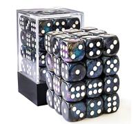 Bescon Moonstone Lot de 36 dés à 6 faces en pierre de lune de 91,4 cm, dés D6 noirs semi-translucides avec paillettes bleues, matrice à six faces de 12 mm (36)