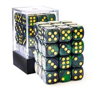 Bescon Moonstone Lot de 36 dés à 6 faces en pierre de lune de 91,4 cm, dés D6 vert foncé nacré avec paillettes vertes, matrices à six faces de 12 mm (36)